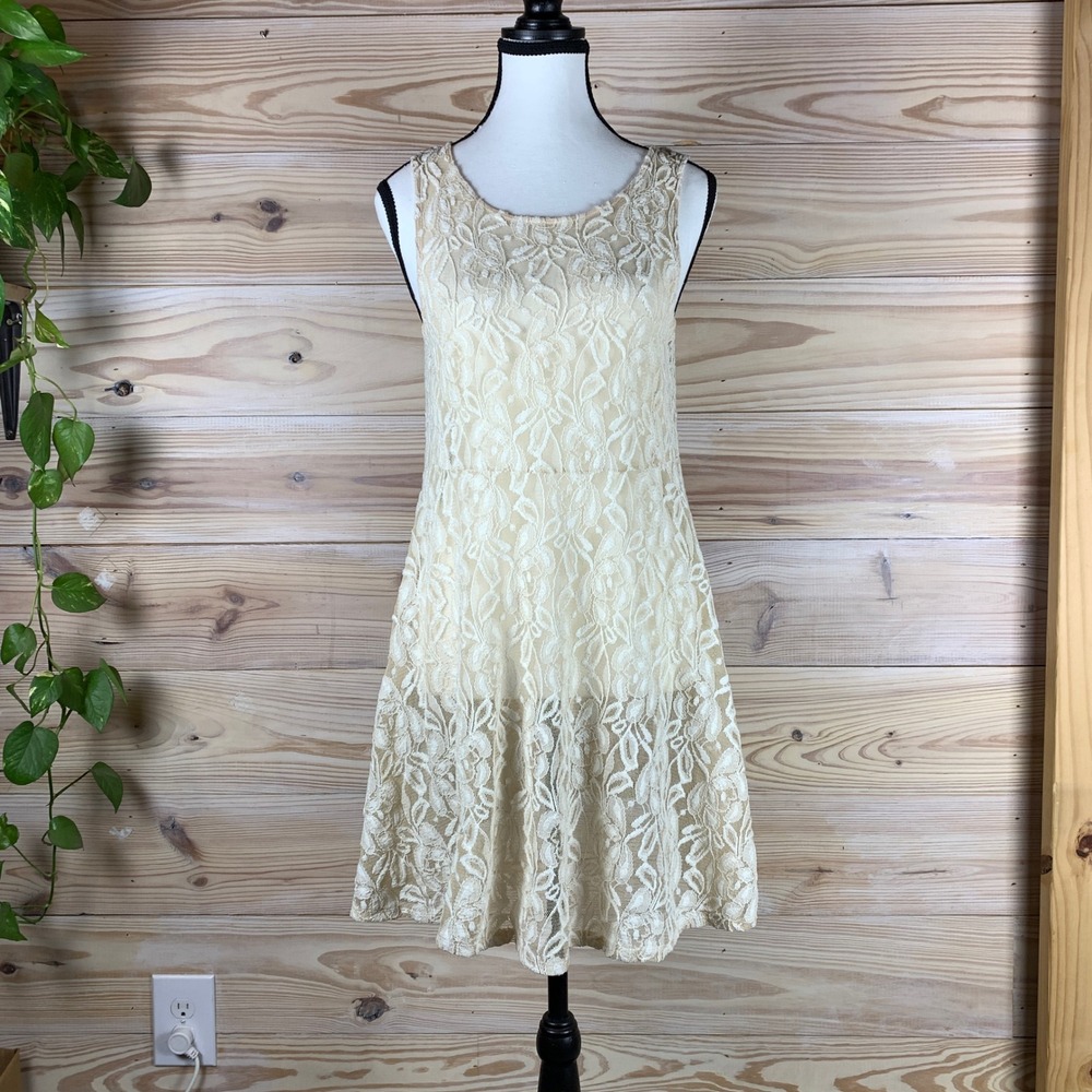Free People Lace Mini Dress Womens Small Cream Fit Flare‎ Sleeveless Coquette